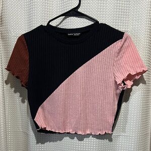 SHEIN Tri-Tone Ribbed Crop Top
